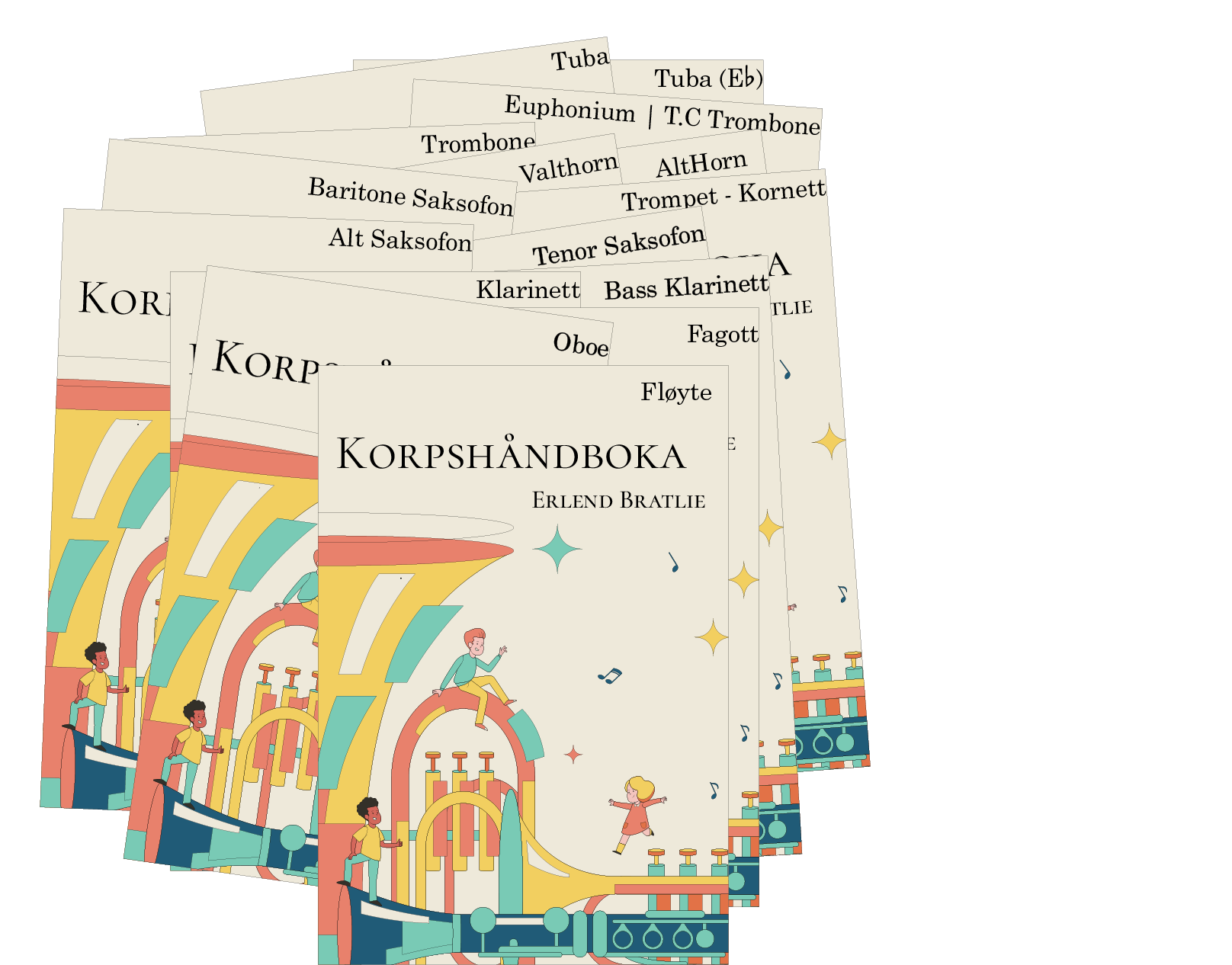 all_covers_1x Alle instrumenthefter i Korpshåndboka – komplett serie for skolekorps
